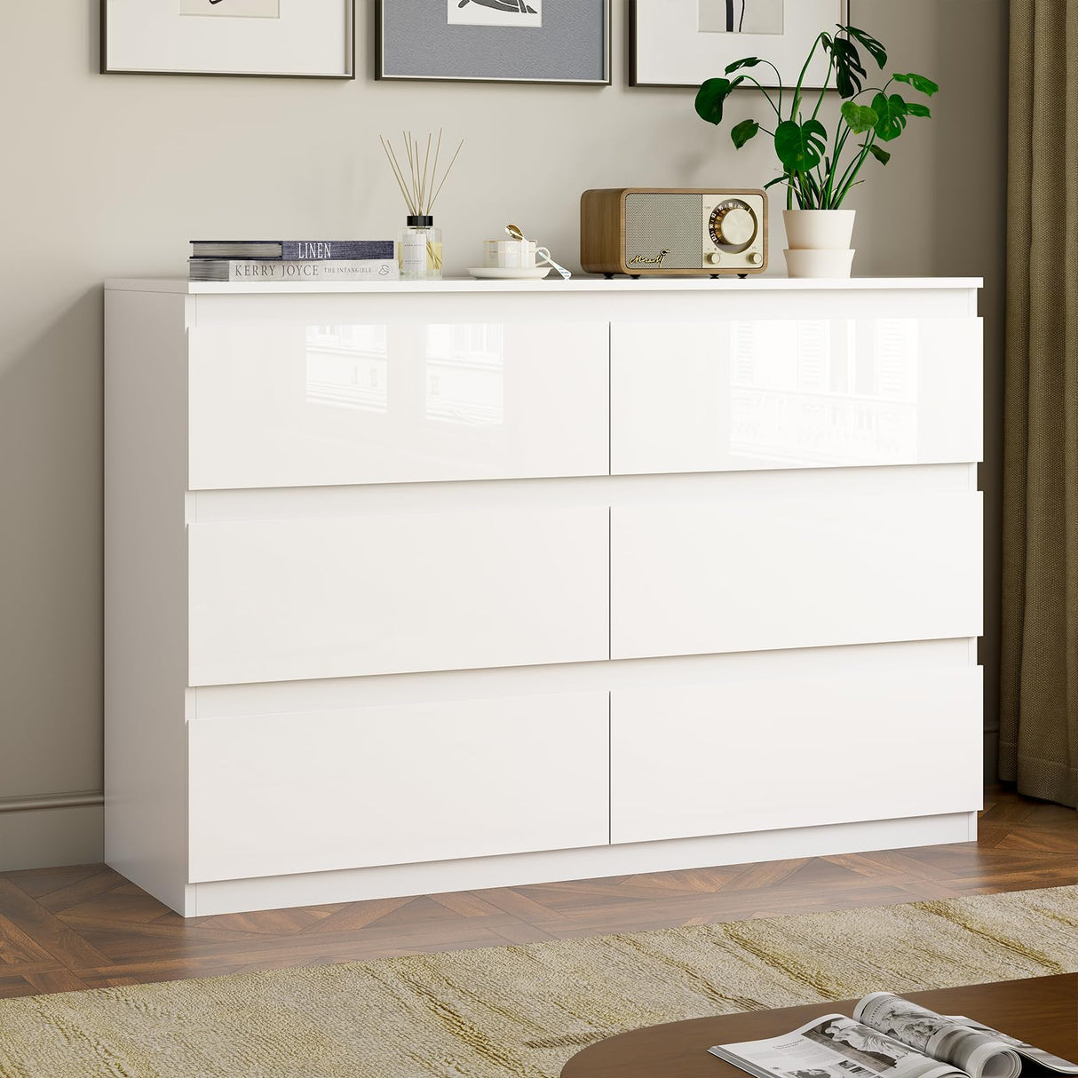 OtterOasis White Wood Dresser, 6 Drawer Dressers for Clothes Storage for Bedroom, Modern Dresser with Wide Drawers, Wide Wooden Chest Drawers for Living Room, Entryway, TV Stand(47" W x15.4 Dx32.3 H) OtterOasis