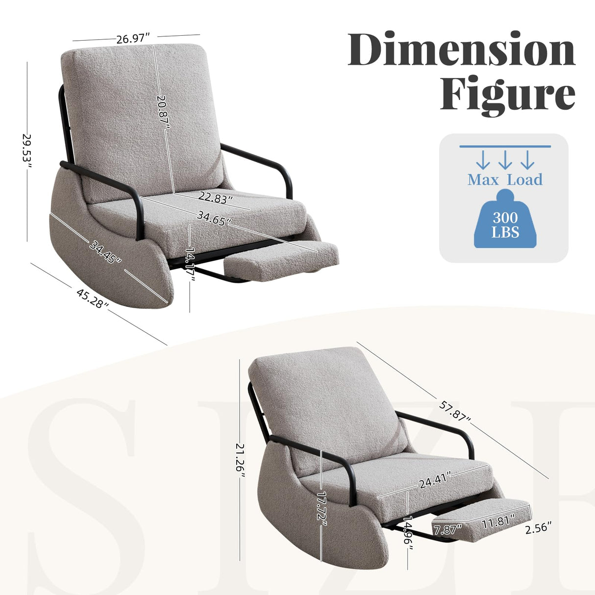 ASAHREE Nursery Rocking Chair, Teddy Upholstered Glider Rocker Modern Accent Chair Padded Seat with High Backrest,Comfy Side Chair for Nursery,Living Room Bedroom Offices, Gray ASAHREE