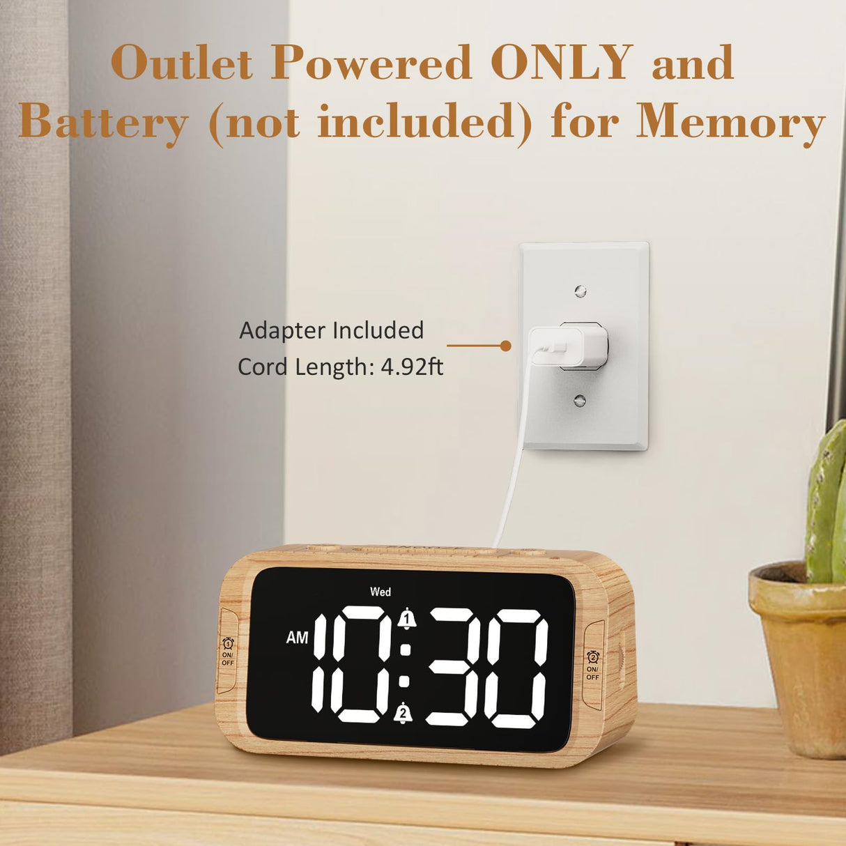 Odokee Digital Dual Alarm Clock for Bedroom, 0-100% Dimmer, Weekday/Weekend Mode, Easy to Set, USB Charger, Adjustable Alarm Volume with 5 Alarm Sounds, Snooze, 12/24Hr, Battery Backup (Wood Grain) Odokee
