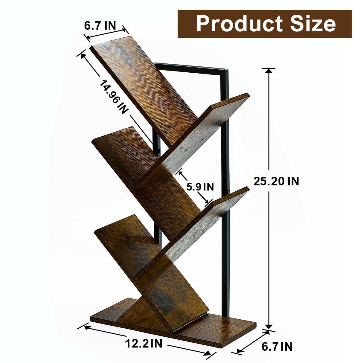 BESHIGH Wood Floating Hanging Shelves Storage for Wall, 4 Tier Wall Mount Tree Bookshelf for Displaying Books/CDs/Magazine, Unique Wall Bookcase for Home, Office, Living Room BESHIGH