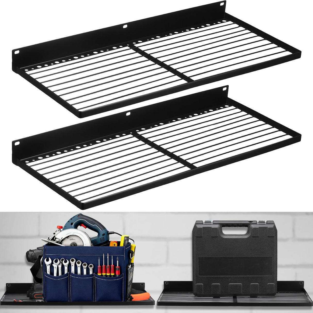 Weysat 2 Pack 24 Inch Slatwall Shelves, Slat Wall Shelf Wire Heavy Duty Garage Storage Slatwall Shelf, Metal Slat Board Accessories for Garage Retail Display Home Storage Weysat