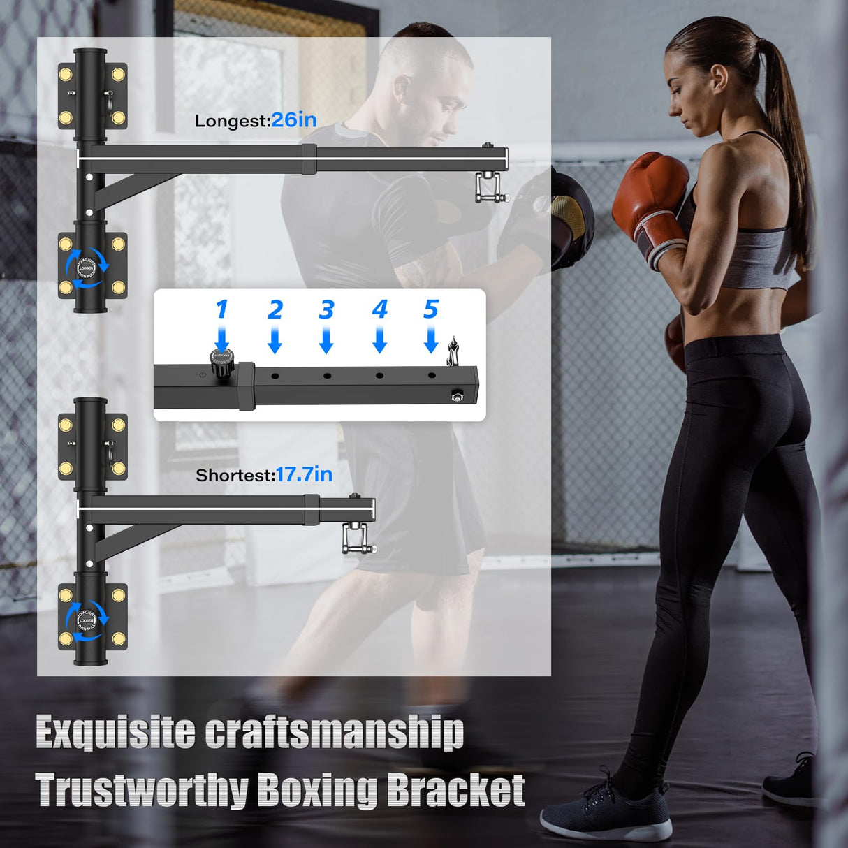 Heavy Bag Hanger - Wall Mount Punching Bag Hanger, Adjustable Heavy-Duty Boxing Bag Wall Bracket, Punching Bag Mount Stand for Home or Gym, for Kickboxing Bag, Muay Thai Bag,Etc (Supports up to 800Ib) BaiYuan