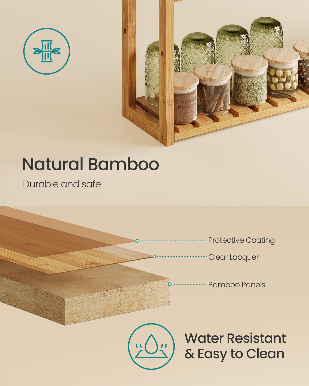 SONGMICS Bamboo Bathroom Shelf, 3-Tier Adjustable Plants Rack, Wall-Mounted or Stand, in the Living Room, Balcony, Kitchen, 5.9 x 23.6 x 21.3 Inches, Natural UBCB13Y SONGMICS