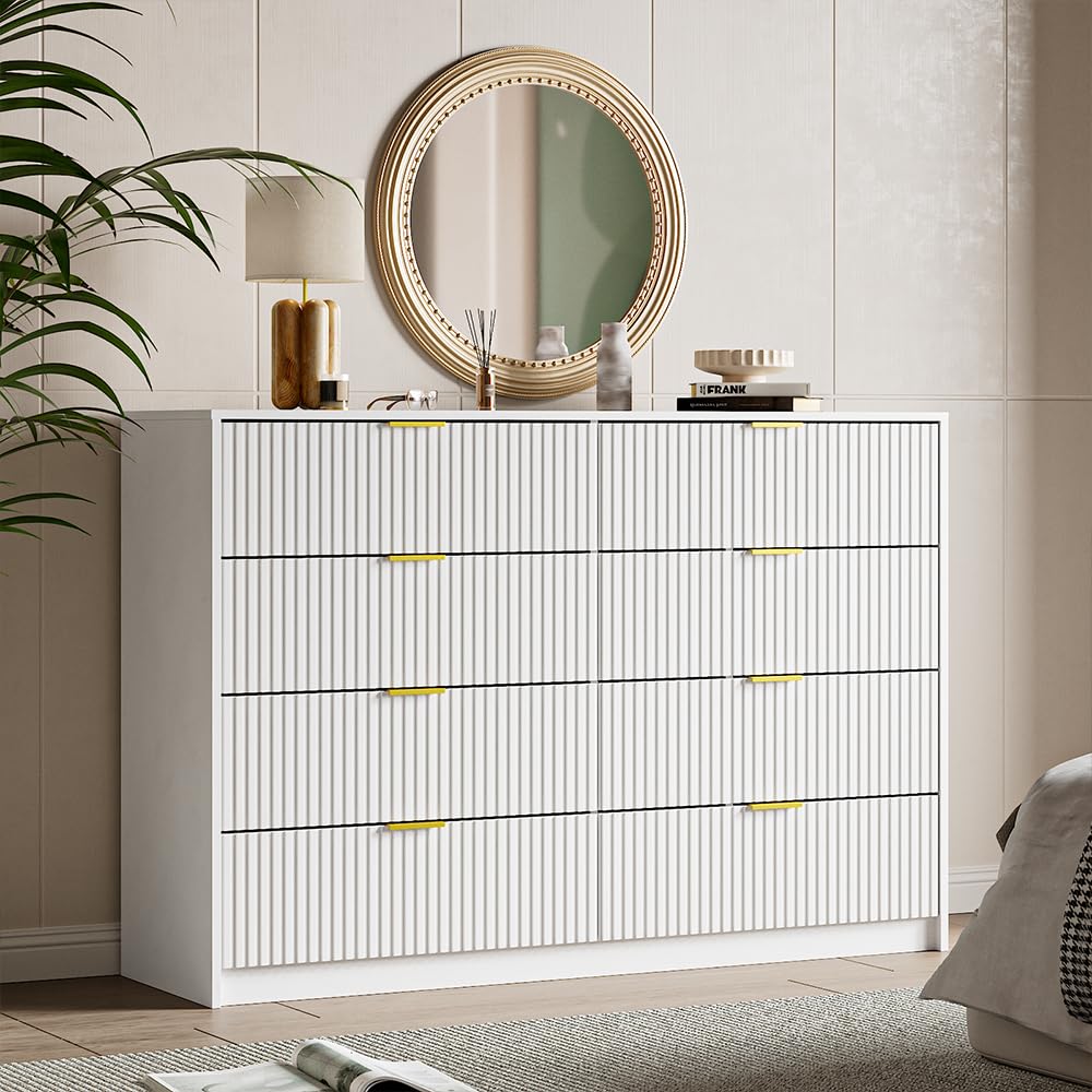 MAISONARIA White Dresser for Bedroom, 8 Drawer Double Dresser, Modern Chest of Drawers for Bedroom, Living Room, Entryway and Closet, 55" L x 15.7" D x 37.4" H MAISONARIA