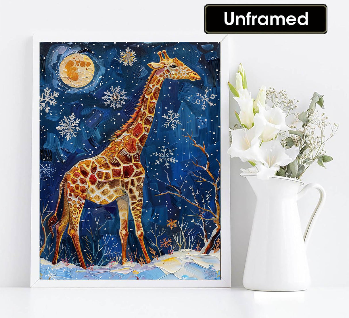 Diymood Paint by Numbers for Adults Giraffe, DIY Oil Painting Snow Acrylic Paint by Number Kits for Kids Adults Beginner for Home Wall Decor 16x20 inch Diymood
