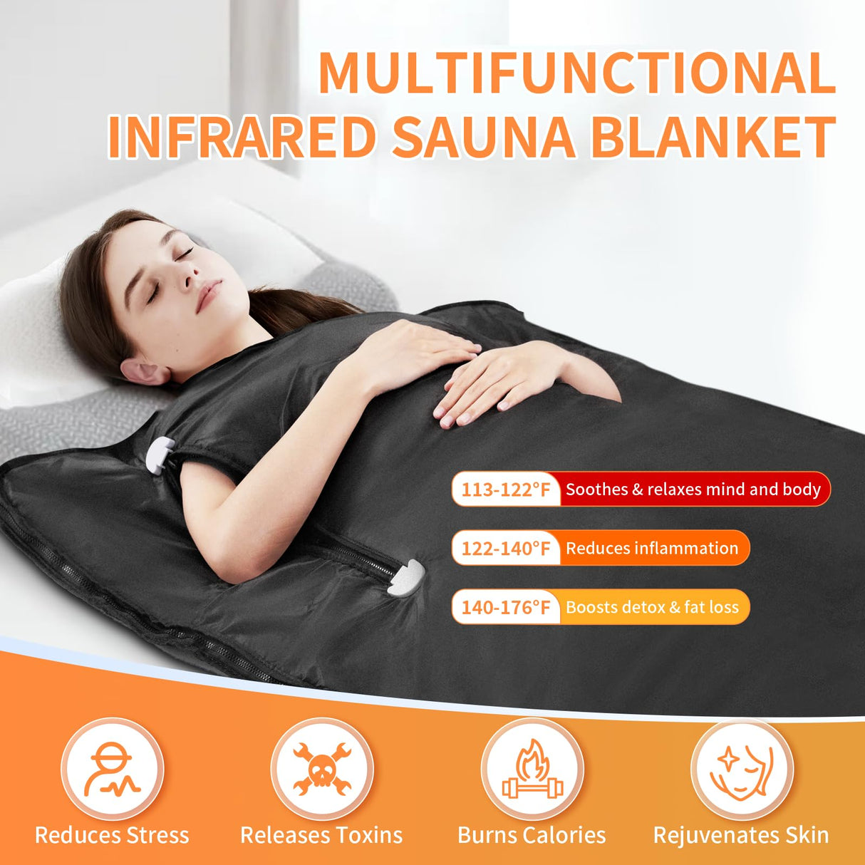 Infrared Sauna Blanket, Portable Far Infrared Sauna Bag Heated for Home, Personal Saunas Blanket for Detox Relaxation, 113-176℉, 20-60 Minutes Timer, 6 Ft x 2.65 Ft Hervimo