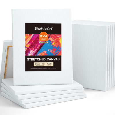 Shuttle Art Stretched Canvas, 12 Pack 11 x 14 Inch Canvases for Painting, 100% Cotton, Primed White, Premium Painting Canvas for Beginners and Artists for Acrylic, Oil, Acrylic Pouring Painting
