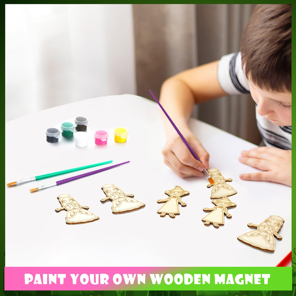 AmazingSpark 12 Sets Paint Your Own Witch Party Favors Pink and Green Princess Party Favors DIY Wood Painting Craft Kit Color Your Own Art Craft Kit(Witch) AmazingSpark