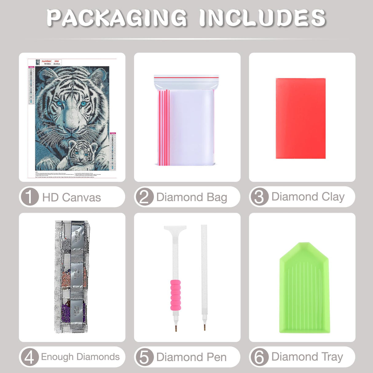 RICUVED White Tiger Diamond Painting Kits for Adults, 5D Diamond Painting Animal Diamond Art Kits for Beginners, Full Drill Diamond Art Diamond Gem Diamond Painting Kits for Home Wall Decor 12x16Inch RICUVED