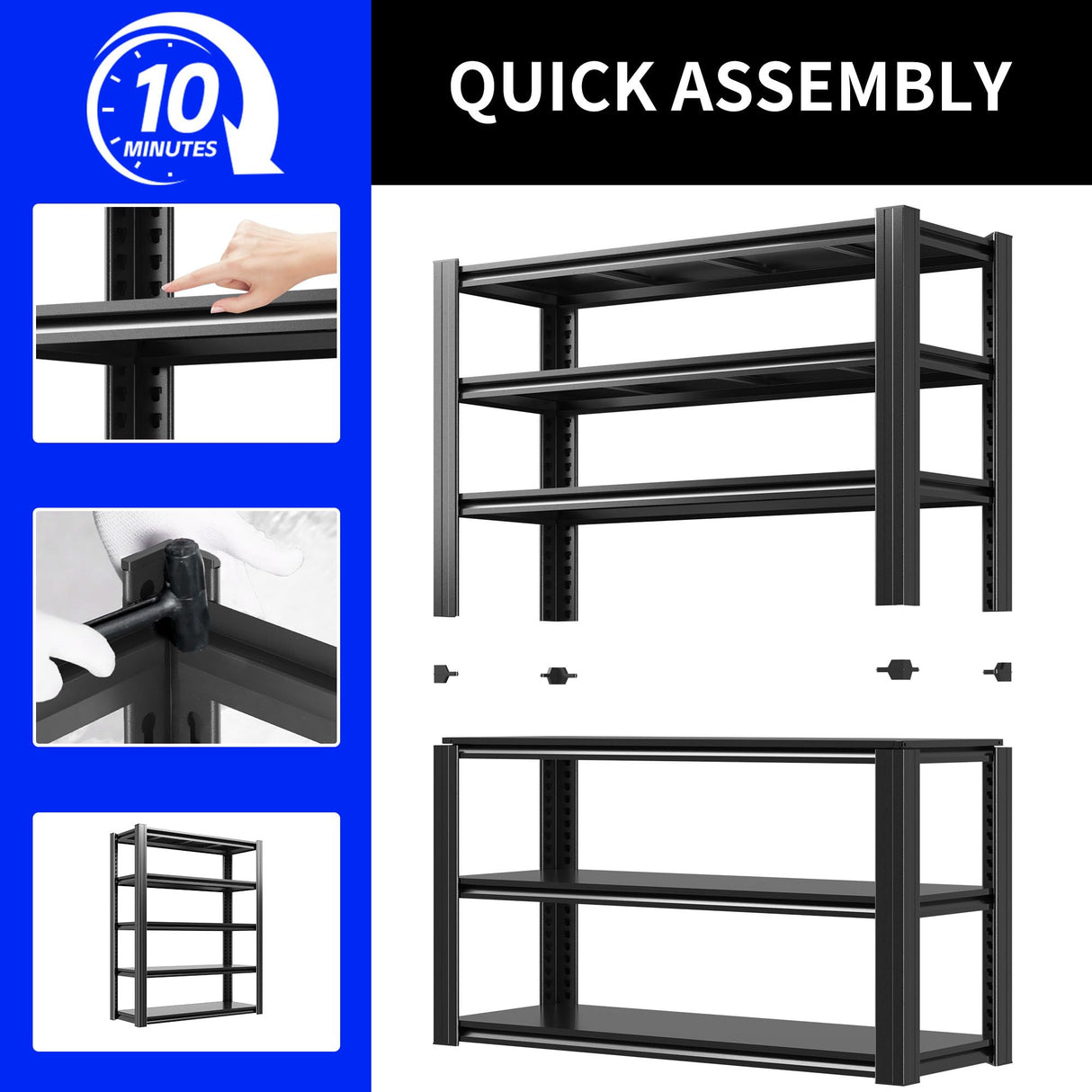 BIZOEIRON Metal Storage Shelving Heavy Duty, Shelves Unit for Garage, Adjustable 6 Tier Storage Rack, Industrial Utility Shelf for Garage, Warehouse, Basement, Kitchen, 18" D x 48" W x 82.5" H, Black BIZOEIRON