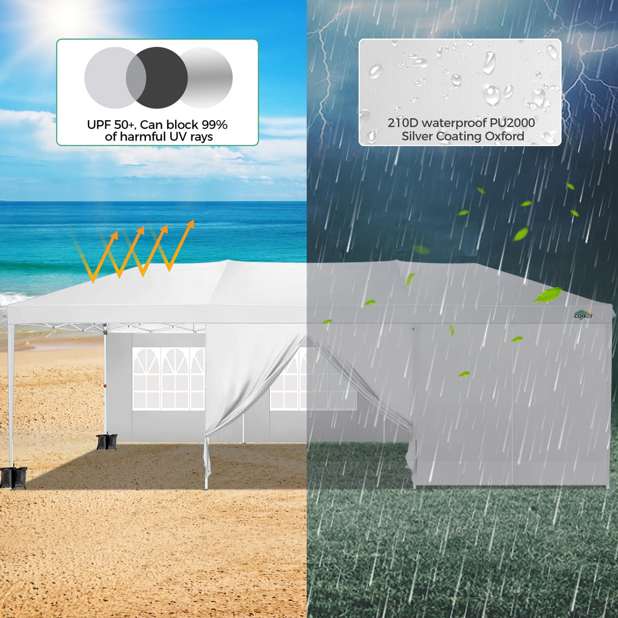 COBIZI 10x30 Pop Up Canopy Tent for Parties with 8 Sidewalls Waterproof Commercial Instant Canopy 10x30 Party Tent for Backyard, Wedding Portable Outdoor Gazebo with Carrybag&4 Sandbags(White COBIZI