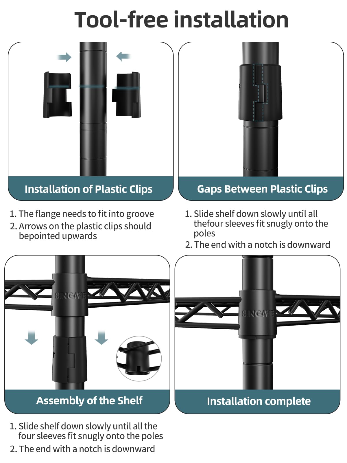 SINGAYE 5 Tier Shelf Wire Shelving Adjustable Storage Shelves Rack Standing Units for Kitchen Closet Laundry Bathroom Organizers Metal Pantry Narrow Mesh Gaps 10" D x 16" W x 55" H Black SINGAYE