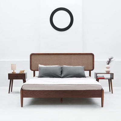 NTC Lupin Wooden Bed Frame with Headboard, Crafted from Walnut, Rubber Wood with Silent Slats and Wood Central Supports, 1000 Lb Capacity, Effortless Assembly, King - Dark Walnut