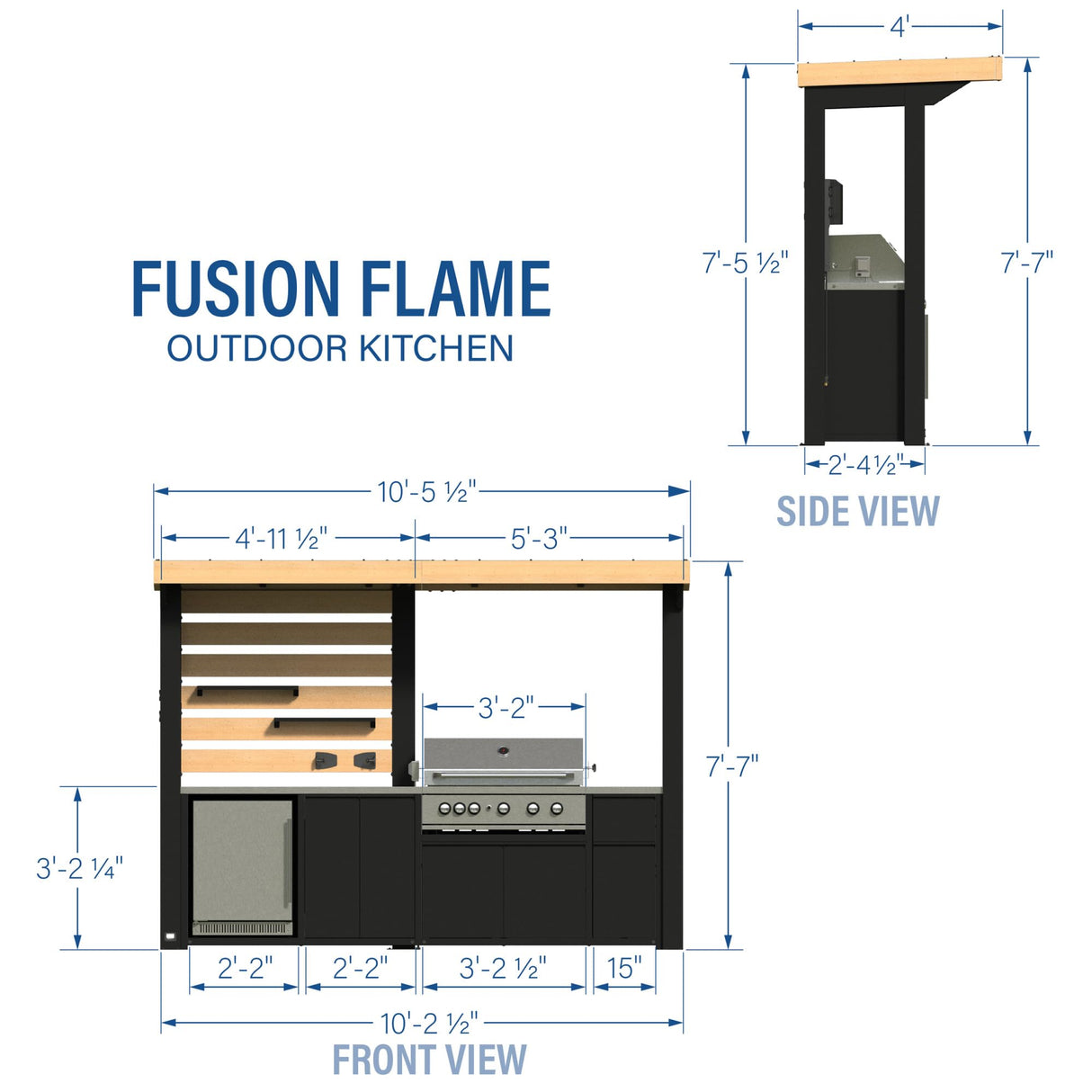 Backyard Discovery Fusion Flame Turn-Key Outdoor Kitchen with 38-inch Stainless Steel 5-burner Grill Island, Sear Zone, Infrared Burner, Outdoor-Rated Refrigerator, Storage, Steel Roof for Deck, Patio Backyard Discovery