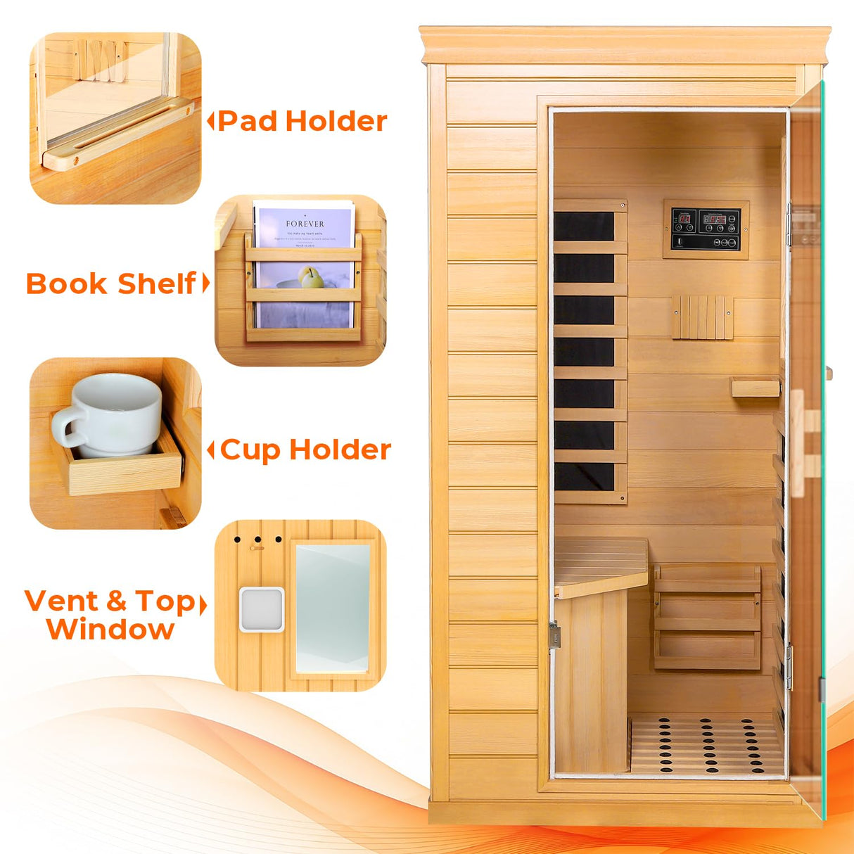 ReeQuo Far Infrared Sauna, Canadian Hemlock Wood Sauna Spa Room for Indoor,850W 110V Low EMF Saunas with Control Panel and Integrated Speakers, Mini Home Sauna Room for One Person (Wood) ReeQuo