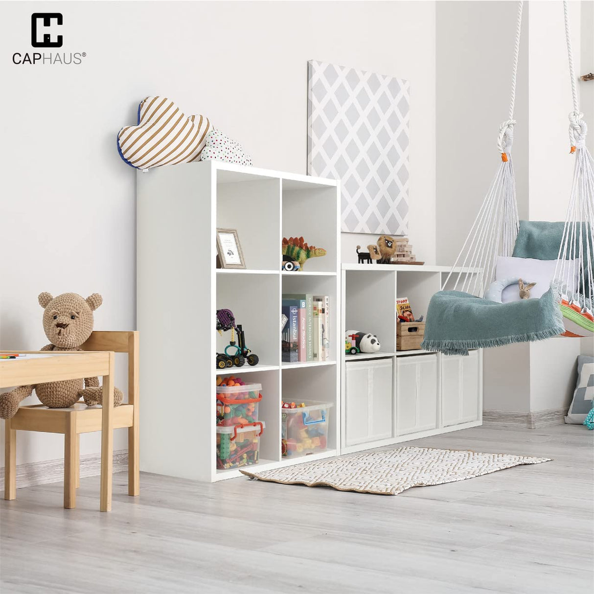 CAPHAUS Sturdy Room 13-Inch Cube Storage Organizer Shelf, with Extra Thick Exterior Edge, Open Storage Shelf Divider, Bookcase, 8-Cube, White CAPHAUS