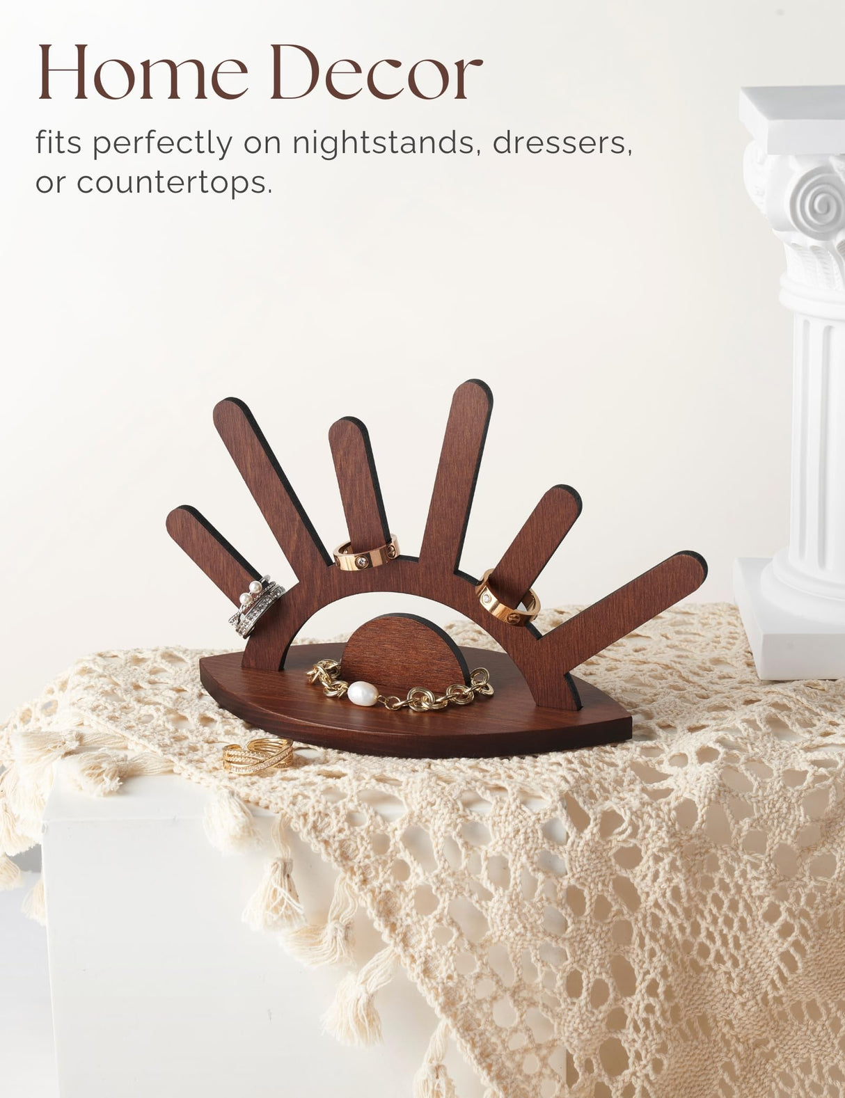 Oaque Wooden Ring Holder, Evil Eye Ring Display Wood Ring Stand, Cute Jewelry Display for Ring Display Stand, Christmas Birthday Engagement Gift for Women Her Oaque