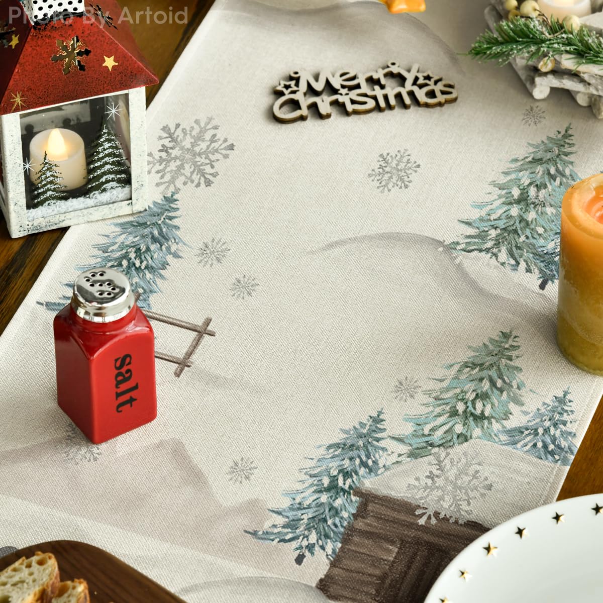 Artoid Mode Xmas Trees Let It Snow Blue Snowman Christmas Table Runner, Seasonal Winter Holiday Kitchen Dining Table Decoration for Home Party Decor 13x72 Inch Artoid Mode