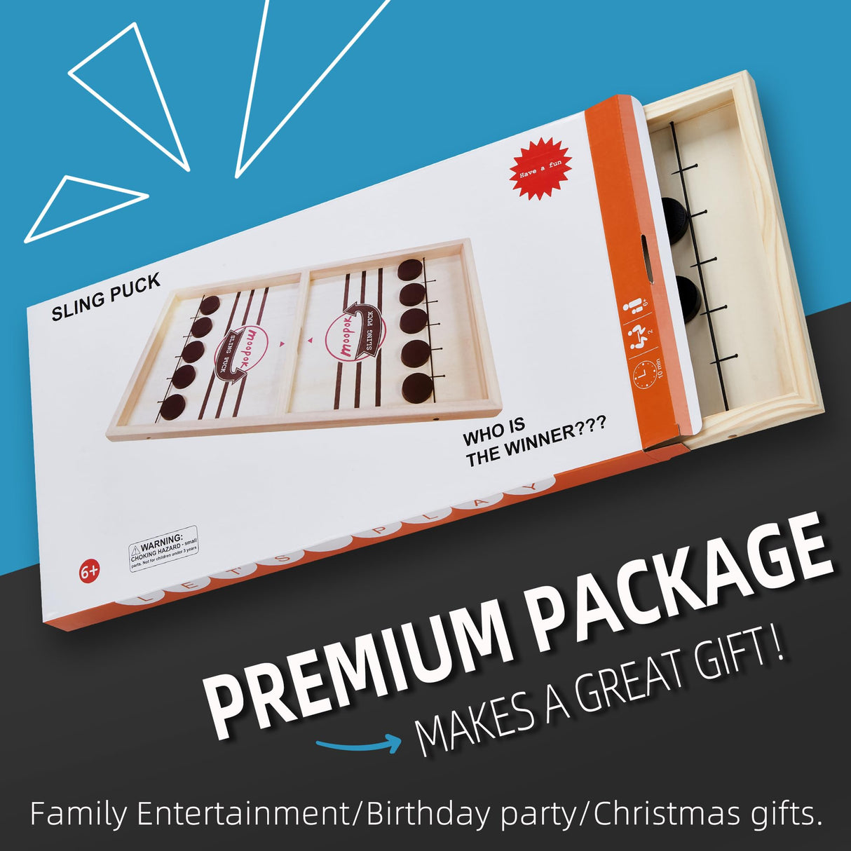 moopok Fast Sling Puck Game,Wooden Hockey Game.Desktop Battle 2in1 Super table Winner game,Adults and Kids Family Friend Funny Slingshot Game toys.Foosball Winner Board Game(Large) moopok