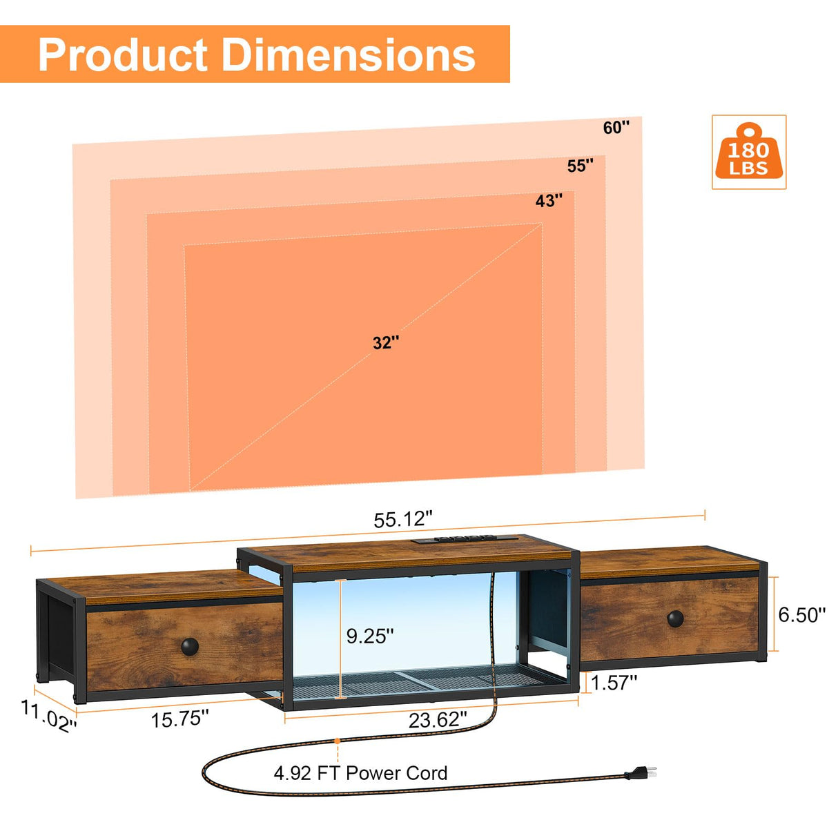 Snughome Floating TV Stand with Power Outlet 55", Wall Mounted Entertainment Center with LED Lights, Floating TV Shelf with Drawer, Wall Mounted Media Console Shelf for Living Room, Bedroom Snughome