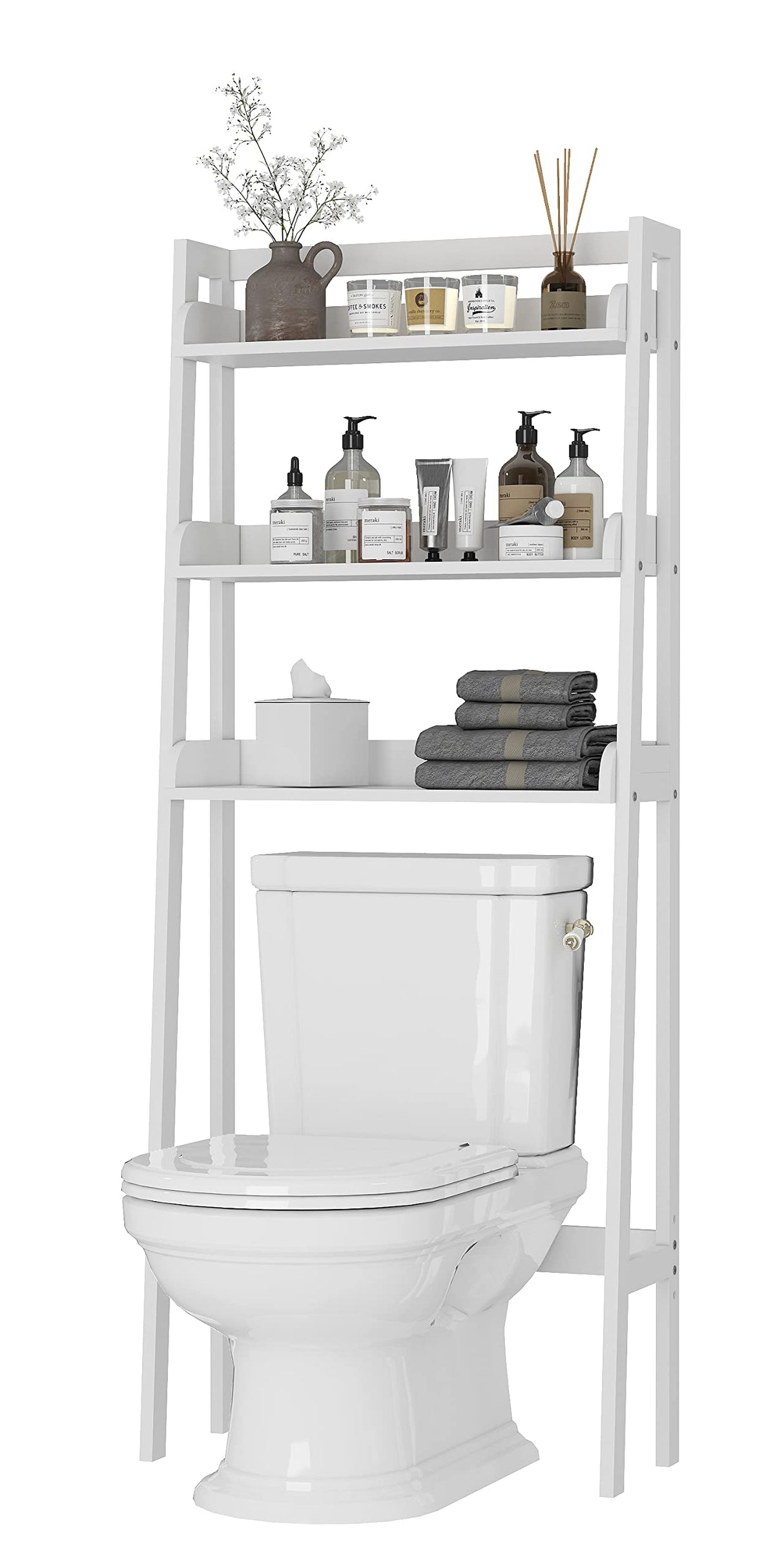 UTEX Over The Toilet Storage Shelf, 3-Tier Over Toilet Bathroom Organizer, Above Toilet Shelves Rack (White) UTEX