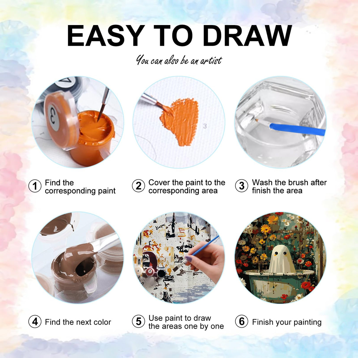 Yezavesu Halloween Paint by Numbers Kit for Adults Beginner, Ghost Adult Paint by Number Kits on Canvas Without Frame, DIY Acrylic Flowers Painting by Numbers for Home Wall Decor Gift 16x20 Inch Yezavesu