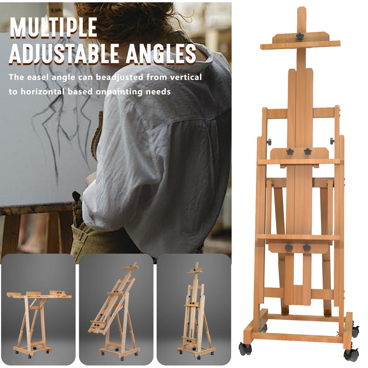 H-Frame Multifunctional Easel, Foldable & Adjustable (Vertical to Horizontal), Holds Two Canvases (Up to 77 Inches), Professional H-Frame Art Easel for Adults Semoprus