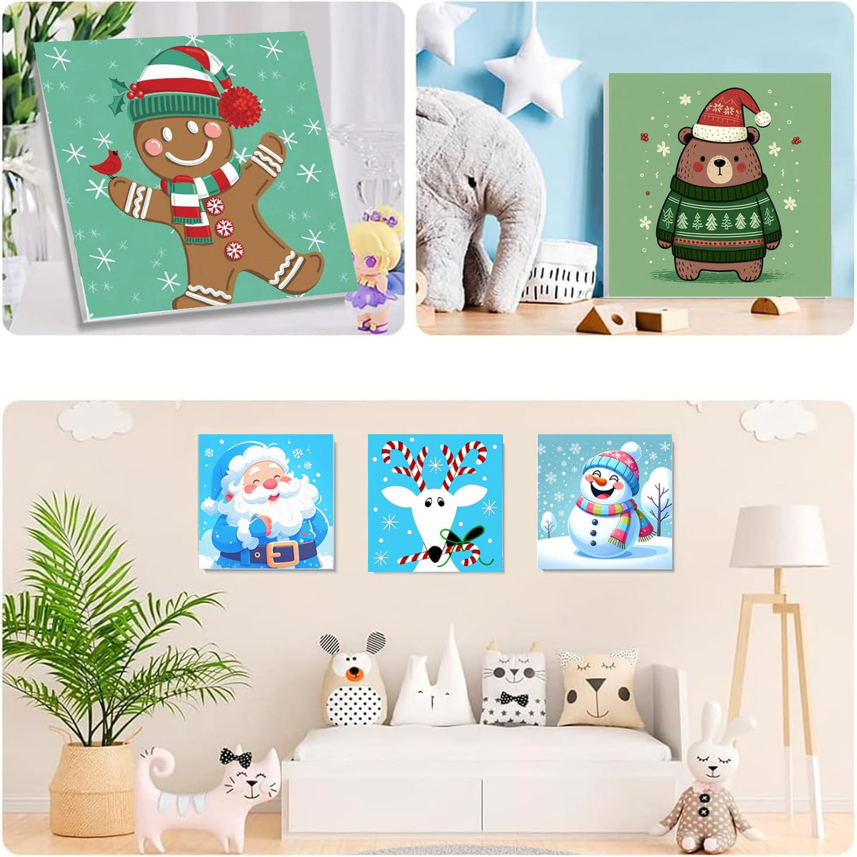 6 Packs Framed Chrsitmas Paint by Numbers Kit for Kids Ages 8-12,Snowman Easy Acrylic Paint by Number Framed on Canvas,Number Painting Paint by Numbers Kit for Home Wall Decoe 8x8inch SYDYLH
