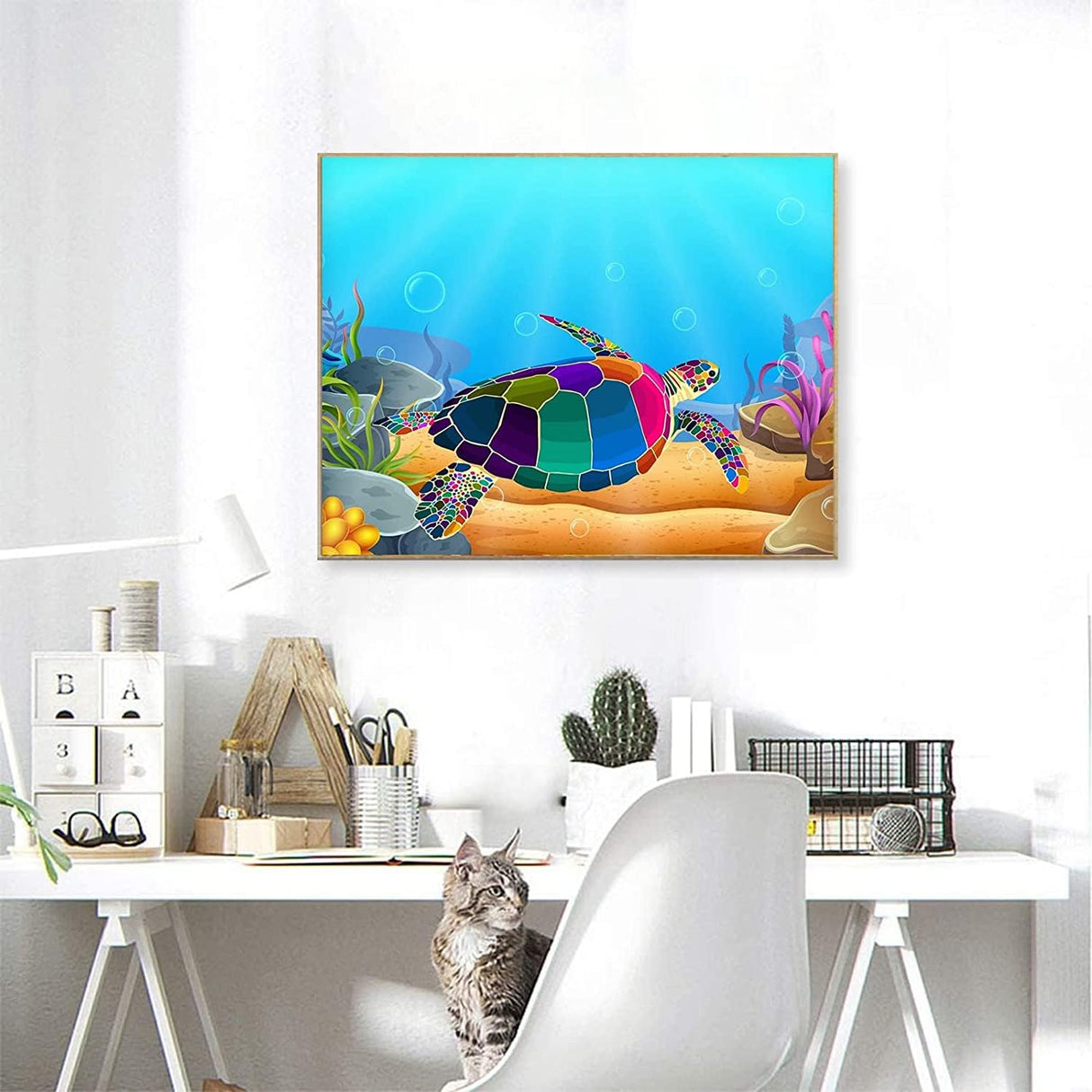 Framed Paint by Numbers Kits for Kids- Number Painting DIY Craft Kits - 16x12 Inch Acrylic Oil Painting On Canvas with Framed - Painting Set for Kids & Beginner & Adult, Colorful Sea Turtle Tookeen