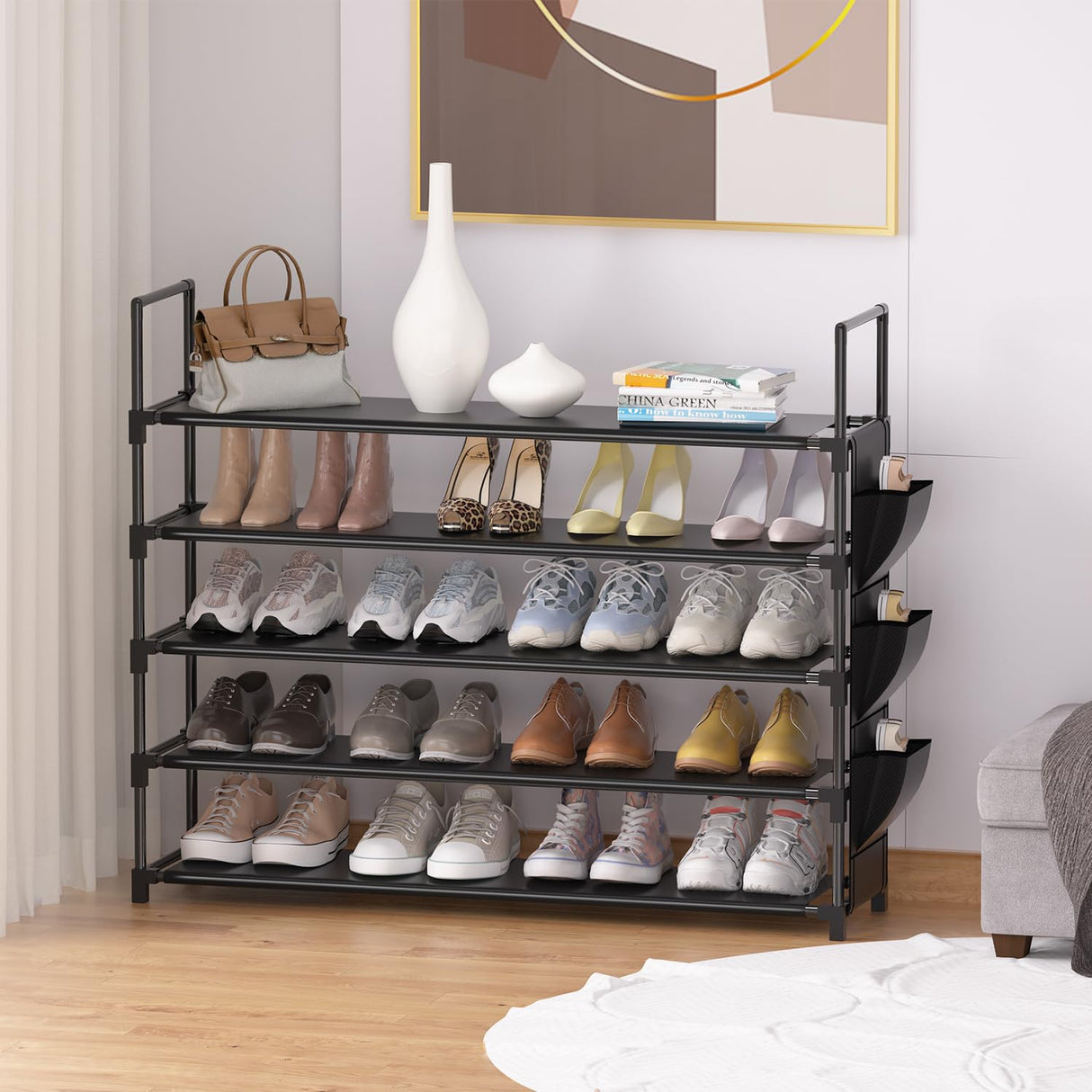 OYREL Shoe Rack 5 Tier Shoe Organizer Shoe Storage 20-25 Pairs Shoe Rack for Closet Shoe Rack Organizer Entryway Shoe Holder Space Saving Shoe Shelf Shoe Stand Large Tall Shoe Tower Garage Door OYREL