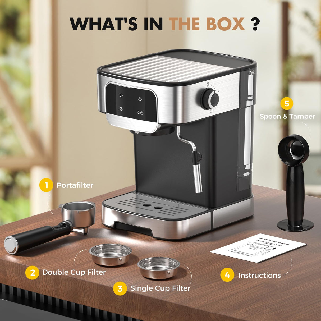 LERTIN Espresso Machine 20 Bar, Professional Espresso Maker With Auto Milk Frother, Home Compact Espresso Coffee Machine With Led Touch Screen, 61OZ Removable Water Tank For Latte, Cappuccino LERTIN