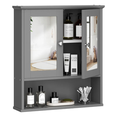 Shintenchi Bathroom Cabinet with Mirror, Wood Medicine Cabinet with Adjustable Shelf, Wall Mount Cabinet Storage, Cupboard, Gray