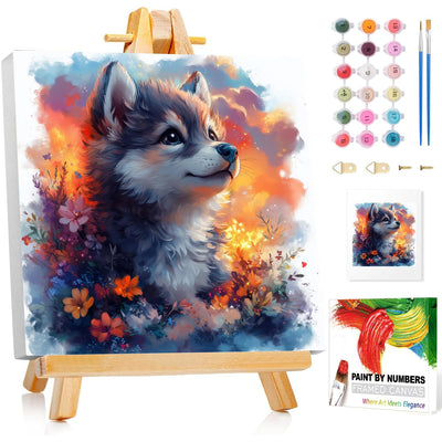 Reivworl Framed Paint by Numbers Kit for Adults Beginner & Kids Ages 8-12, Wolf Paint by Number with Easel, Painting by Numbers for Gifts and Home Decor (10X10Inch)