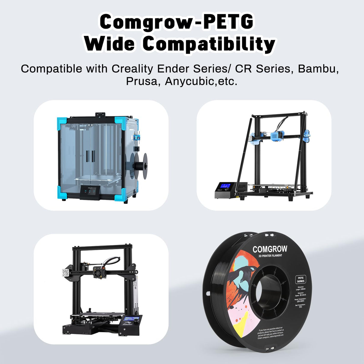 Comgrow PETG 3D Printer Filament 1.75mm, High Precision and Tough 3D Printer Filament 2kg (4.4LBS), Dimensional Accuracy +/- 0.02 mm, Fit Most 3D Printers Black+Black Comgrow