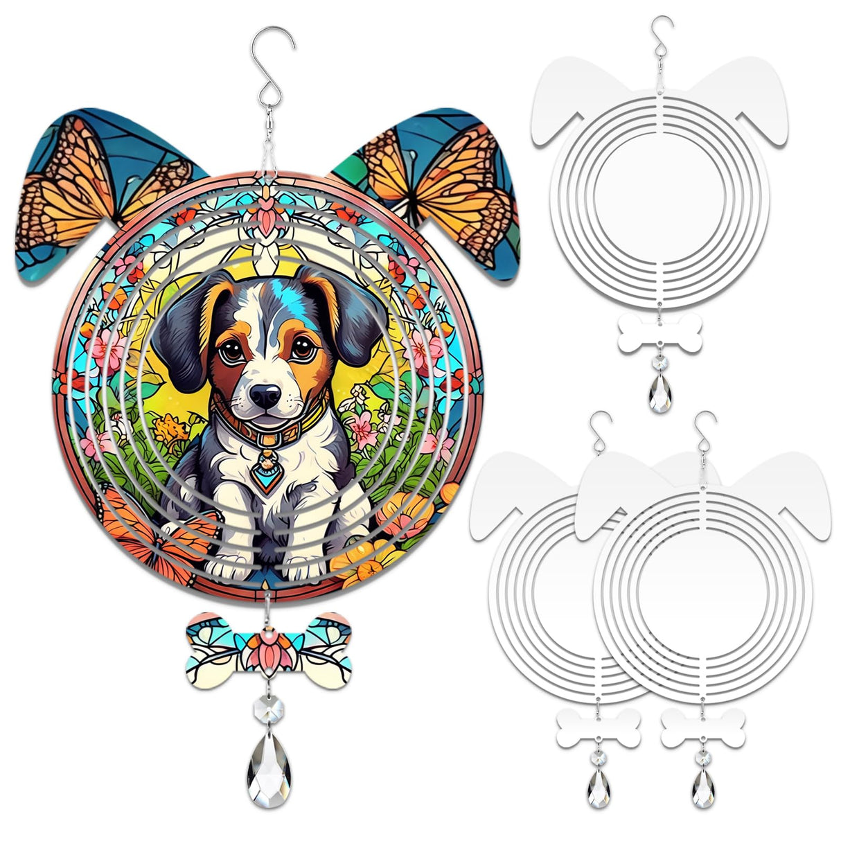 WindMage 4Pack 8 inch Sublimation Wind Spinner Blanks 3D Aluminum Metal Wind Sculpture Kinetic Spinners for Yard and Garden Indoor Art Ornaments Hanging Decoration (Dog) WindMage