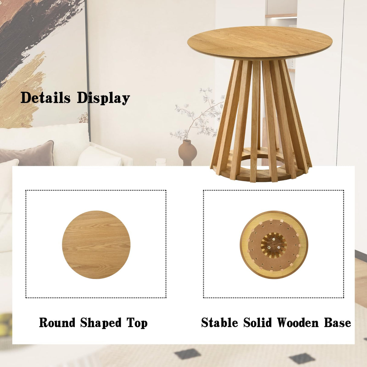 DUOMAY Modern Solid Wood Round Side Table with Geometric Base, Natural Wood Accent End Table Center Table for Living Room, Bedroom, Lounge, Office, Log Color DUOMAY