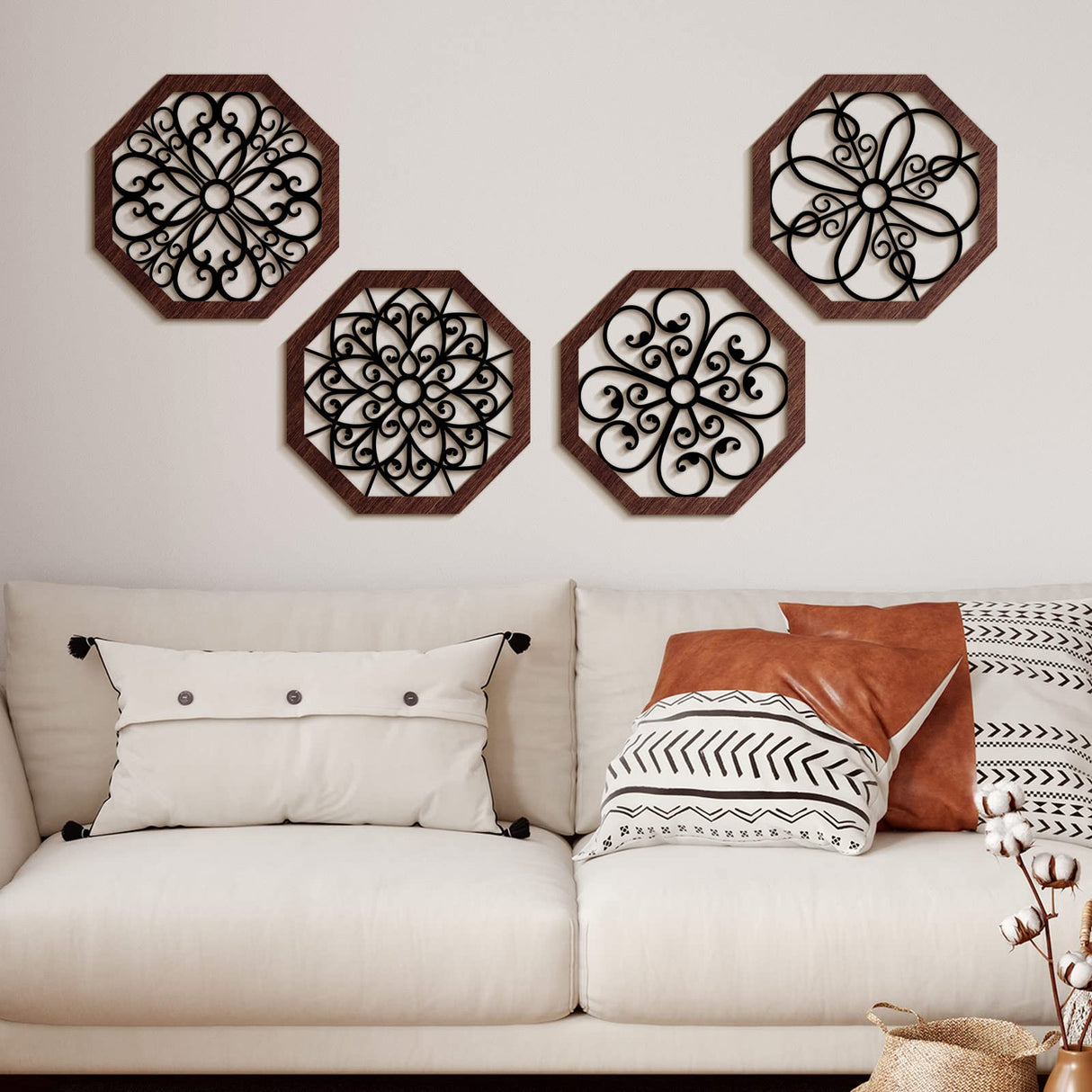 4 Pieces Thicken Rustic Wall Decor Modern Farmhouse Wall Art Decor Wooden Hollow Carved Design Rustic Wall Art for Living Room Bedroom Hallway Decor Office Kitchen Wall Decoration (Vivid Style) Yulejo