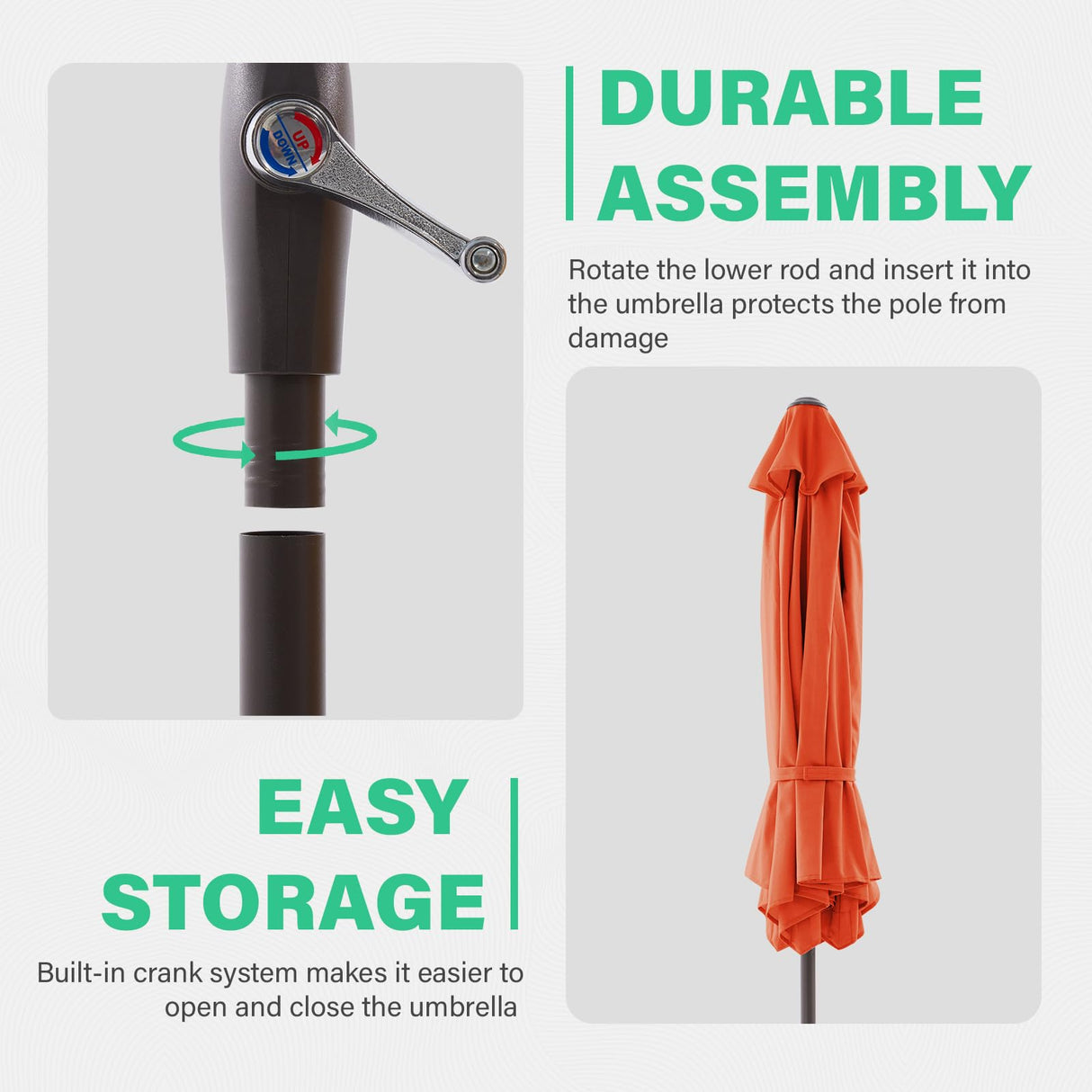 JEAREY 7.5FT Patio Umbrella Market Table Umbrella with 6 Sturdy Ribs, Push Button Tilt/Crank Outdoor Umbrella for Garden, Deck, Backyard, Pool and Beach,Orange JEAREY