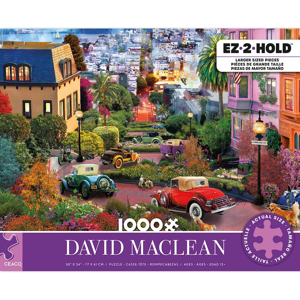 Ceaco - David Maclean - Colorful Lombard Street - 1000 Larger Sized Piece Jigsaw Puzzle Ceaco