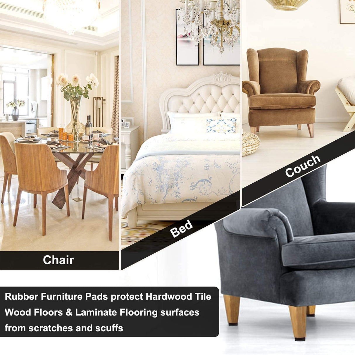 Yelanon Non Slip Furniture Pads -56 pcs(1+2)” Furniture Grippers, Non Skid Furniture Legs,Self Adhesive Rubber Furniture Feet, Anti Slide Furniture Hardwood Floor Protector for Keep Couch Stoppers Yelanon