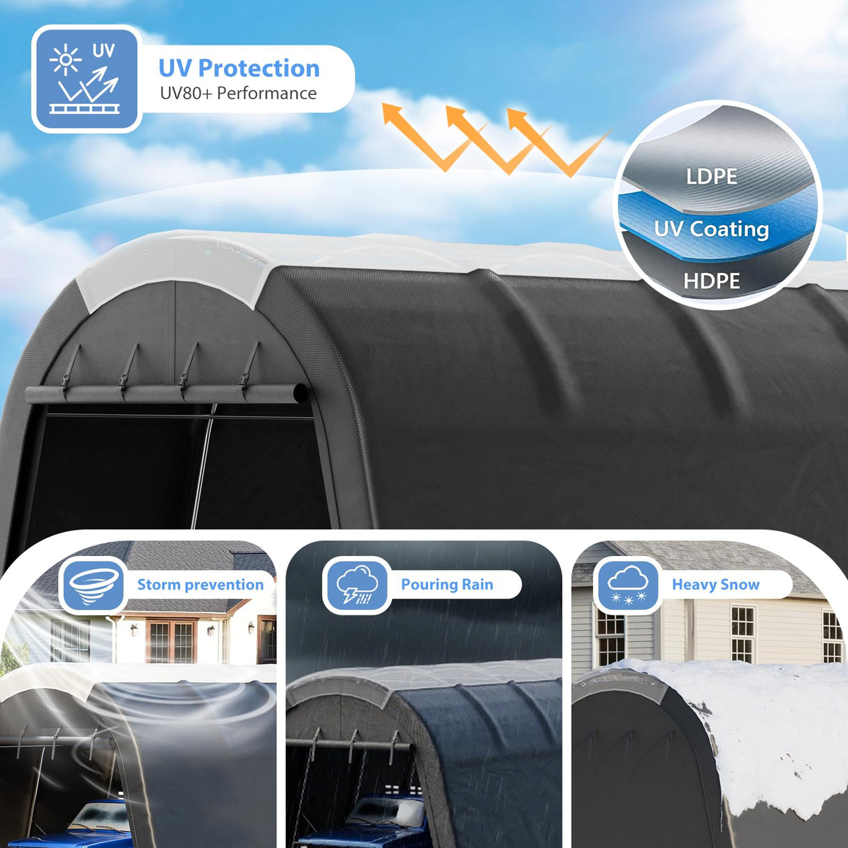 WELYAS Carport 12x20 ft Heavy Duty w/Translucent Roof, All-Season Waterproof UV Protected Outdoor Car Ports w/Reinforced Metal Frame Ventilated Doors,Portable Garage Car Shelter for Boat Truck Yacht WELYAS