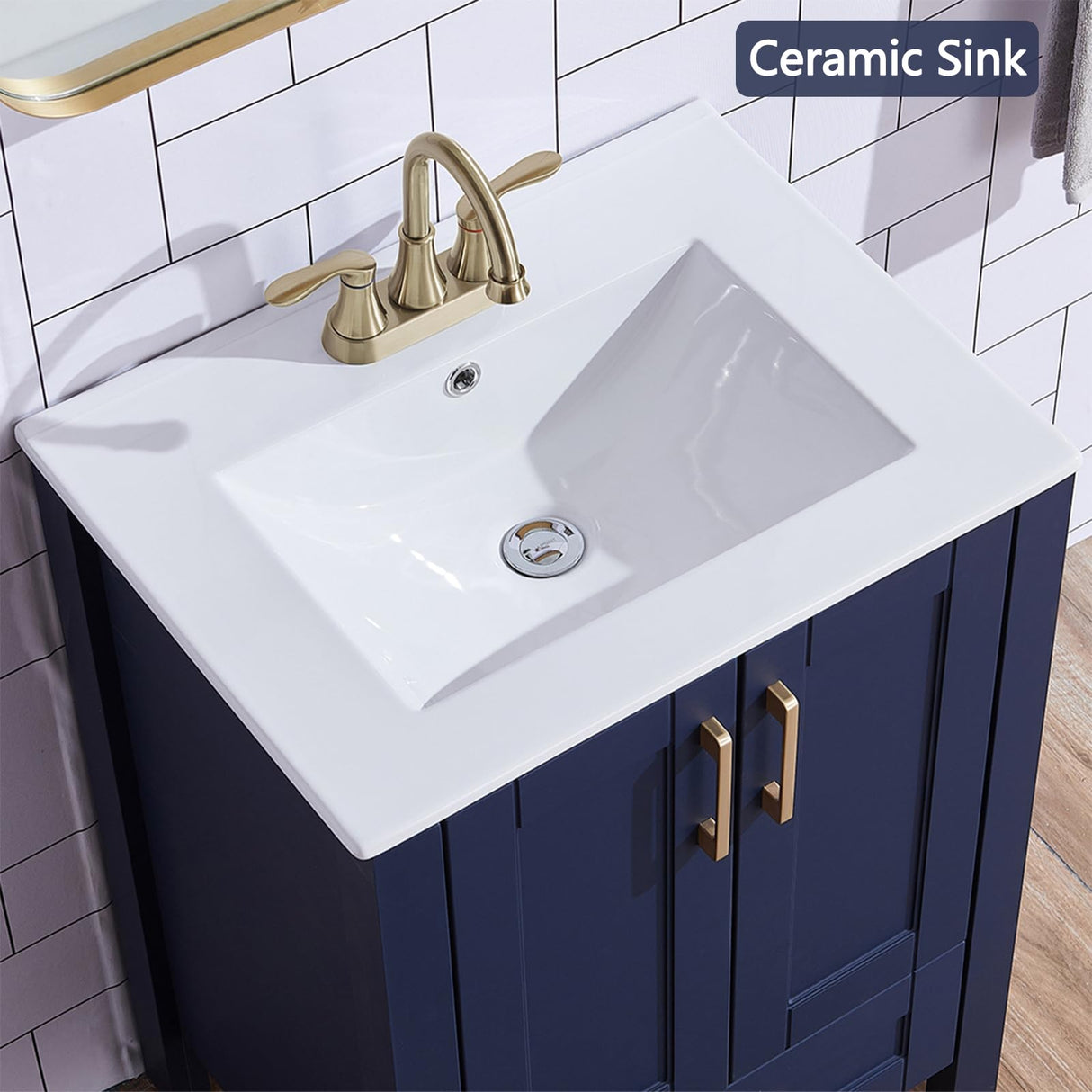 Wenore Home 24 Inch Bathroom Vanity with Sink, Blue Bathroom Vanity Sink Set, Modern Bathroom Sink Cabinet Combo, Small Bath Vanity with White Three Hole Ceramic Sink Wenore Home