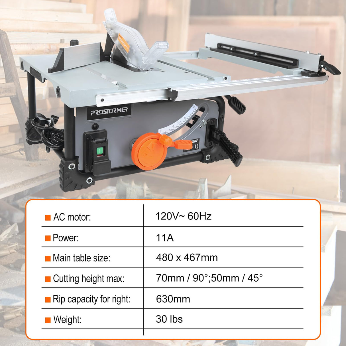 Table Saw for Jobsite, Prostormer 8-Inch Portable Tablesaw 25-Inch Rip Capacity,11-Amp Compact Benchtop Saw with Sliding Miter Gauge for Woodworking & DIY Prostormer