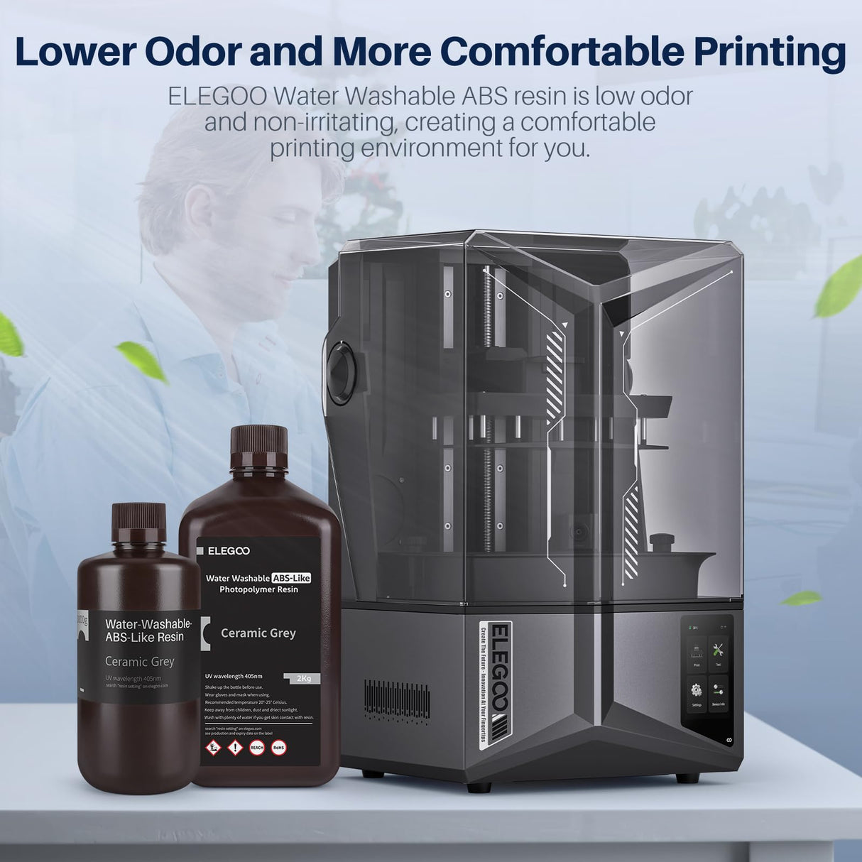 ELEGOO Water Washable ABS-Like Resin, 3D Printer Resin with High Toughness, Low Viscosity and High Precision, 405nm Rapid UV-Curing Photopolymer Resin, ABS Resin for LCD/DLP 3D Printing, Grey 1000g ELEGOO