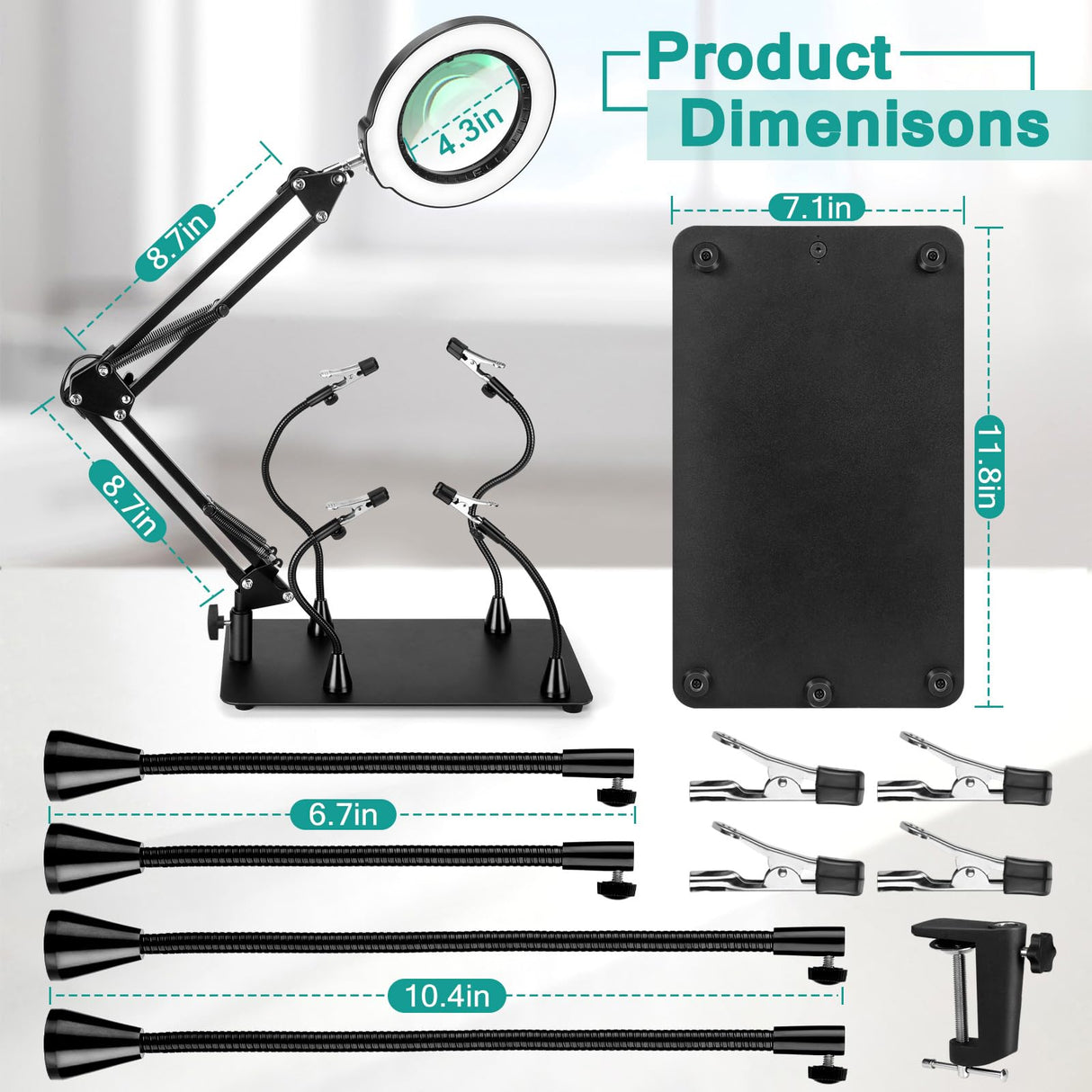 IVMAIE Helping Hands Soldering Station, 10X Magnifying Glass with light, 4 Magnetic PCB Holder Arms, Non-Slip Weighted Base Magnifier, Third Hand Soldering Tool for Soldering Jewelry Hobby Craft IVMAIE