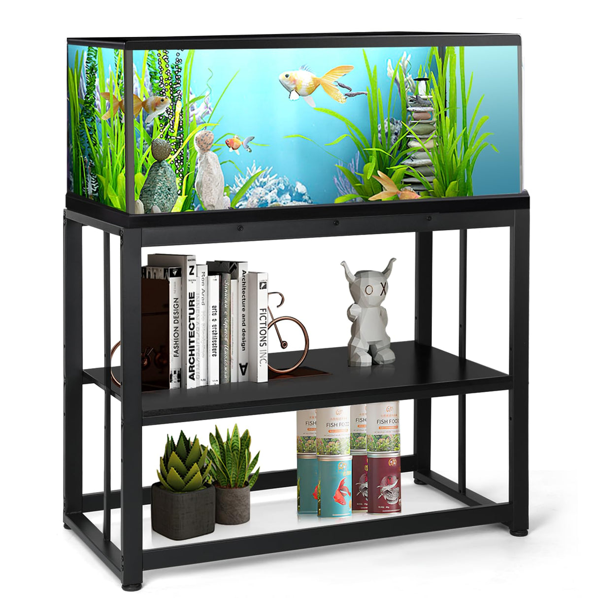 VOWNER 40-50 Gallon Fish Tank Stand - Metal Aquarium Stand, 36.6" x 18.5" x 29.5" Adjustable Heavy Duty Reptile Tank Stand, Adjustable 2-Tier Fish Tank Rack Shelf for Home Office, Tank not Included VOWNER