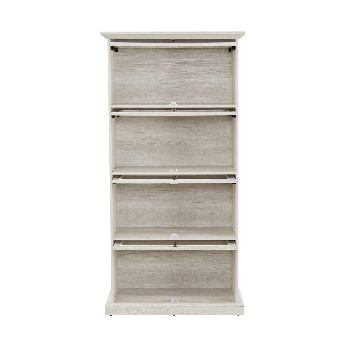 CKEASEAN Tall Bookcase with Glass Doors, 63" H Farmhouse Glass Curio Display Cabinet with Flip up Doors, Elegant Storage Cabinet with 4-Tier Shelves, Rack for Living Room (White) CKEASEAN