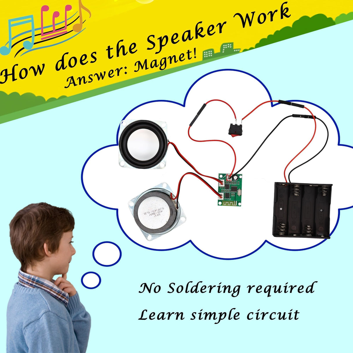SCAEMO DIY Bluetooth Speaker Kit, Stem Projects for Kids Ages 8-12, Science STEM Kits for Kids Ages 10-12-14-16, Gifts for 9 10 11 12 13 14 15 16 Year Old Boys Teens (Wood) SCAEMO