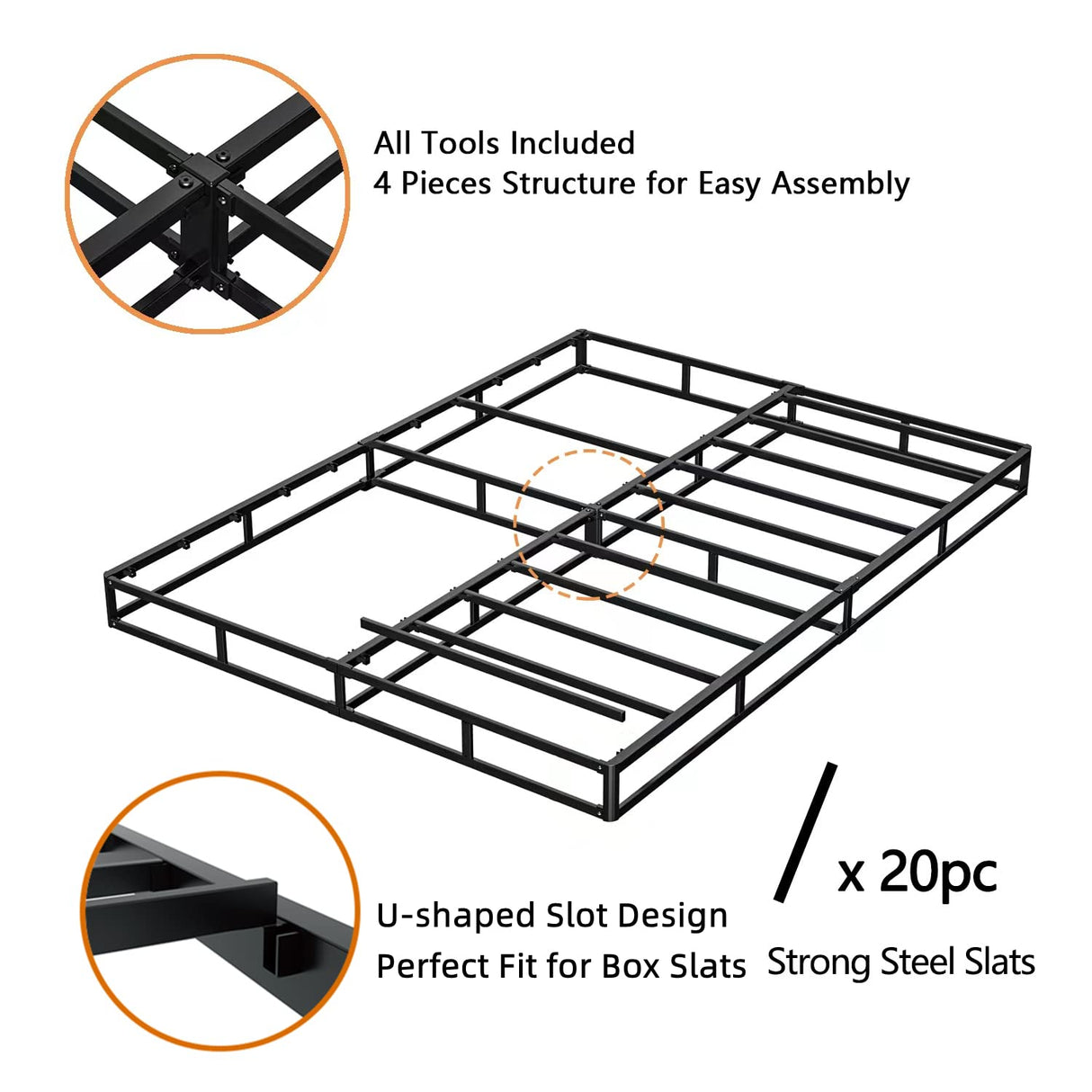 THEOCORATE King Box Spring and Cover Set, 5 Inch Low Profile Metal BoxSpring, Heavy Duty Structure, Mattress Foundation, Noise Free, Non-Slip, Easy Assembly THEOCORATE