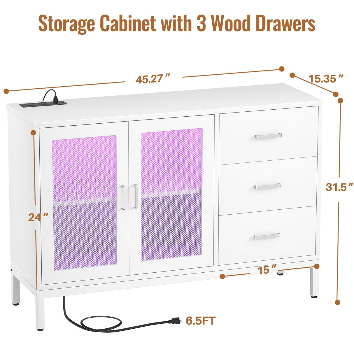Aheaplus Sideboard Buffet Cabinet with 3 Wood Drawers, Storage Cabinet with Power Outlet, Coffee Bar Cabinet with LED light, 2 Doors, Modern Accent Cabinet Console Table for Kitchen Dining Room, White Aheaplus